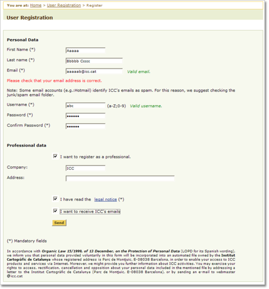 Registration form