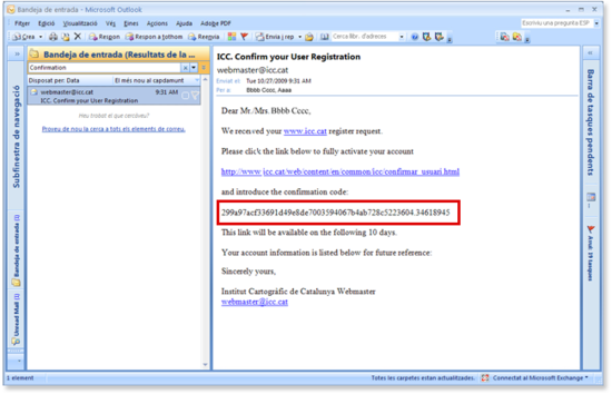 Mail registration confirmation